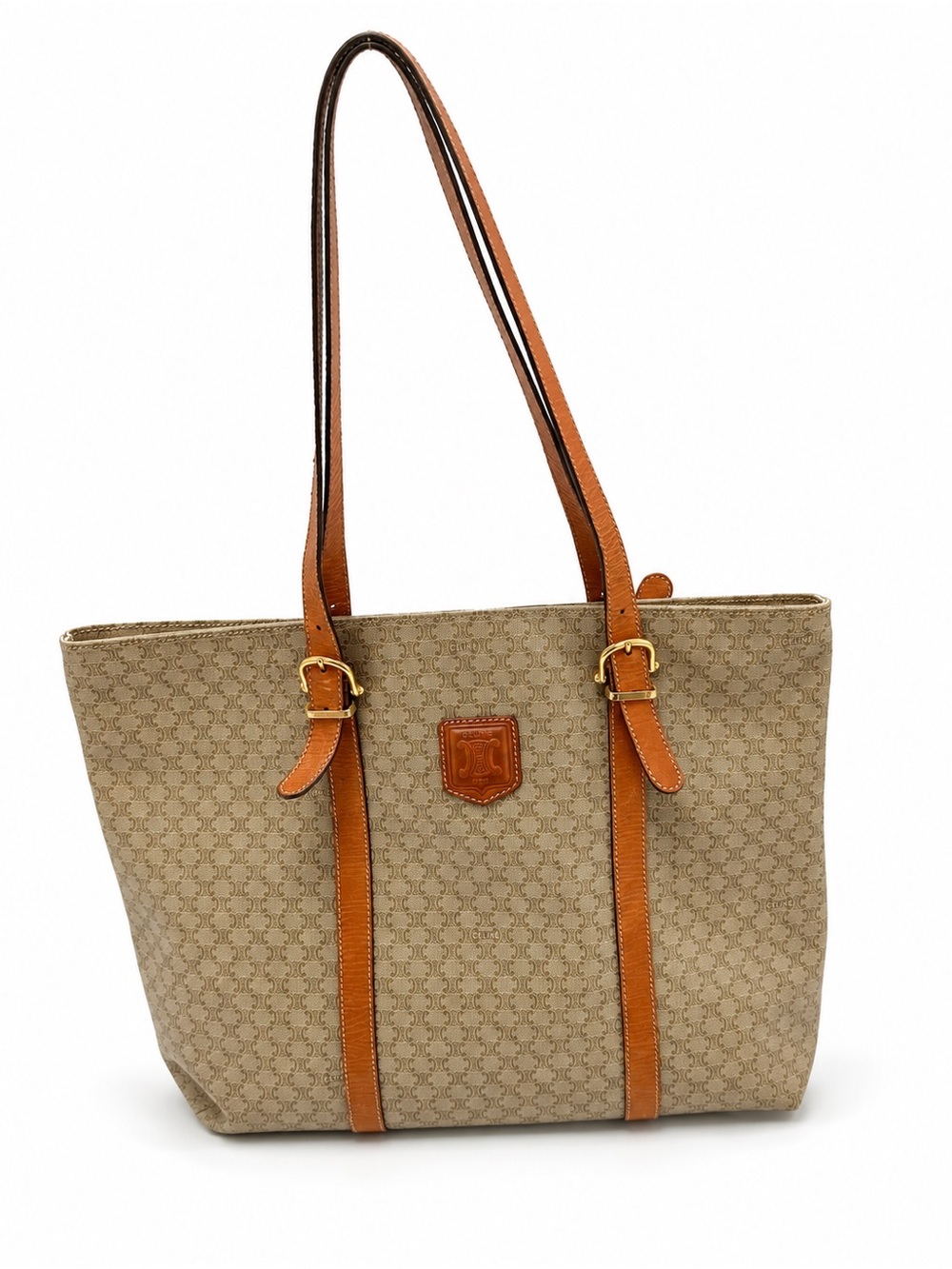 Celine Beige Canvas Tote with Tan Leather Straps